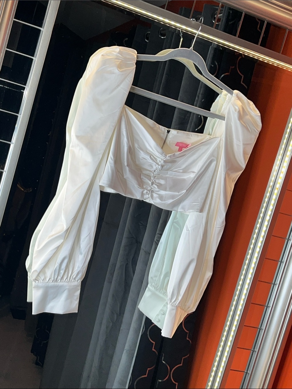 Sugar Thrillz White Satin Puff Sleeve Crop Top 🤍 Size XL